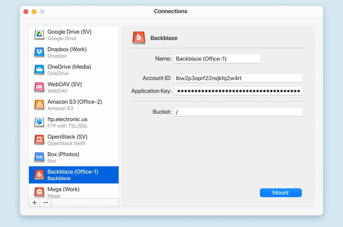 CloudMounter Backblaze connection