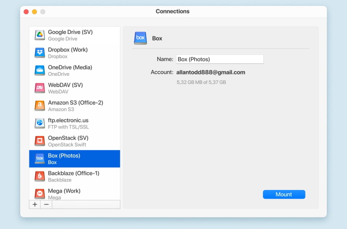 CloudMounter Box connection