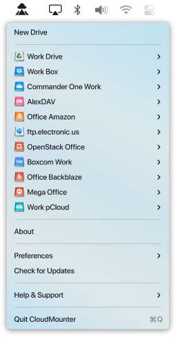 CloudMounter menu bar