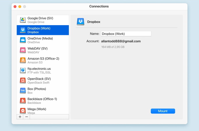 CloudMounter Dropbox connection