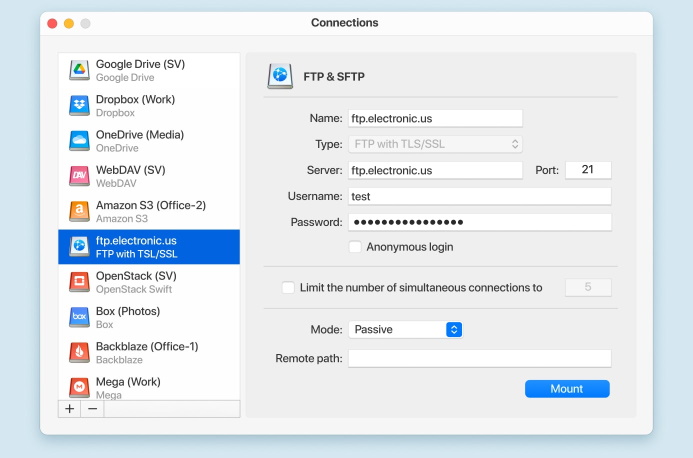 CloudMounter FTP/SFTP connection