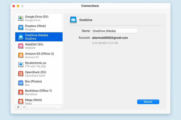 CloudMounter OneDrive connection