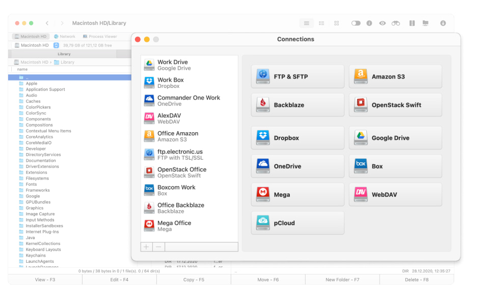 Commander One simply connects to local drives and cloud storage.